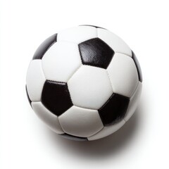 Obraz premium Classic soccer ball featuring white pentagons and black hexagons sits isolated on a white background, casting a soft shadow