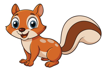 Cartoon Squirrel with Bushy Tail and Brown Fur, Isolated on White Background