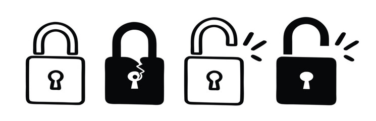Lock icon collection. Locked and unlocked black line icon set. Flat security symbol.
