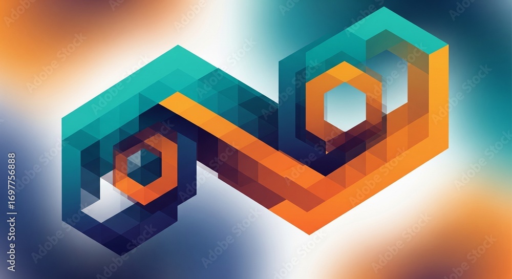 Aufkleber abstract geometric illustration with interlocking hexagonal shapes in teal and orange, creating a mo