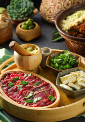 Beef slices and tofu,the Dai nationality cuisine,from Xishuangbanna,Yunnan,China