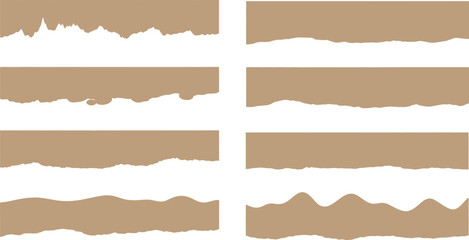 Fototapeta premium Collection of torn brown paper edges with textured rough borders on white background