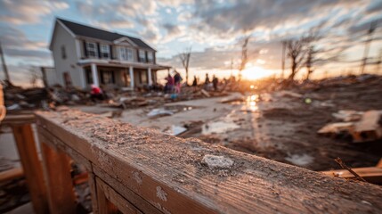Obraz premium Housing transitions post-disaster highlight reconstruction and adaptation, where communities restore safety, shelter, and hope after catastrophe. 