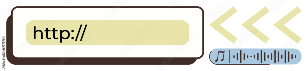 Poster url bar with playback controls, navigation arrows, and audio wave. ideal for web design, streaming, 