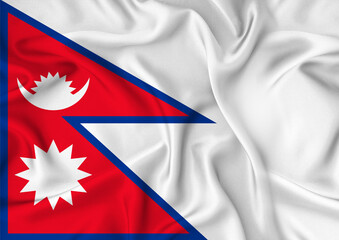 Realistic Nepal flag waving. Close up of flag of Nepal with cloth texture