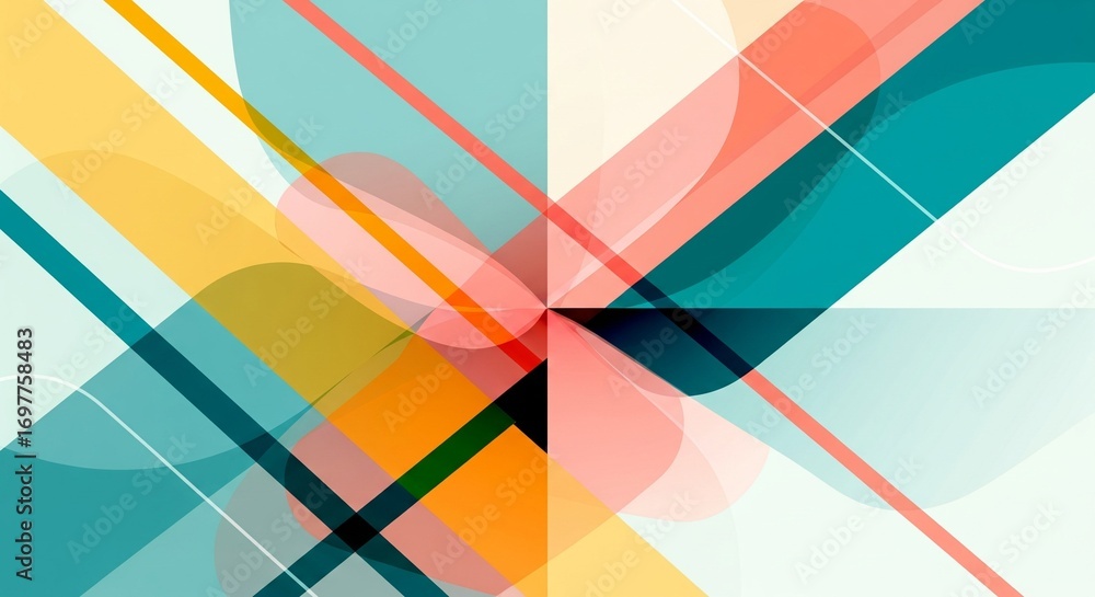 Poster abstract geometric design vibrant colors and intersecting shapes create a dynamic visual composition