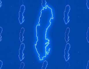 Neon blue map of Sweden on a repeating pattern