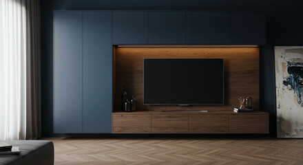 Living room interior with modern media center