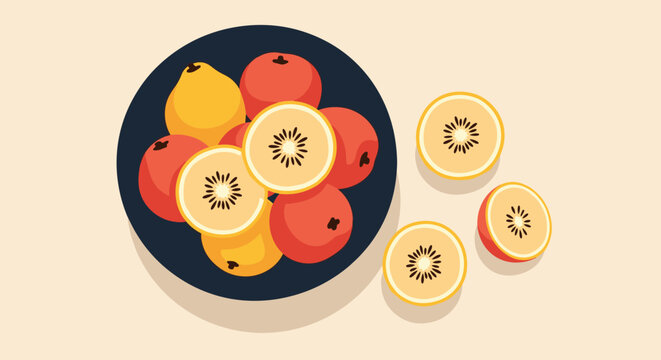 A delicious selection of fresh fruits on a dark plate