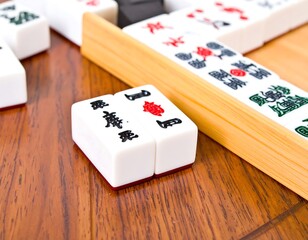 Mahjong tiles on a wooden table