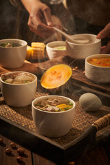 Corn and pork ribs soup, multiple servings