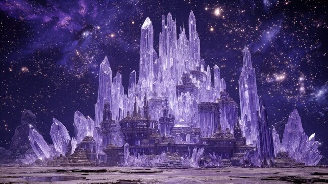 Purple Crystal City In Space - Powered by Adobe