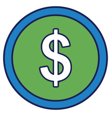 Obraz premium A simple green coin with a white dollar sign inside a blue circular border representing money finances wealth currency economy