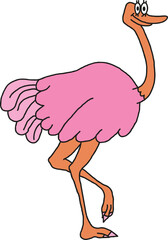 Funny and friendly pink ostrich
