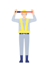 夜間工事のお知らせや迂回路の案内に最適 誘導棒で誘導する警備員のイラスト