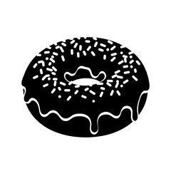 Black and white silhouette of a sprinkled donut with icing