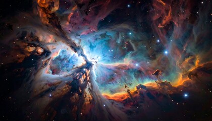 A vibrant nebula, a celestial tapestry of colors