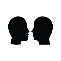 Two silhouetted heads facing each other representing digital twin simulation and collaboration concepts