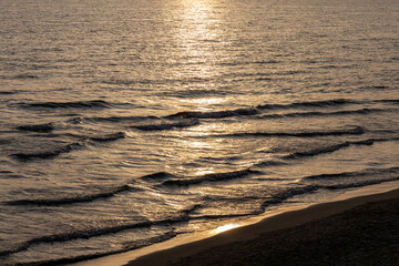 Sunset over the Mediterranean Sea, Viareggio, Italy. Aerial view.