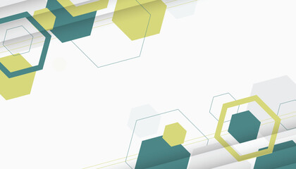 Minimal abstract background with green and yellow hexagon shapes