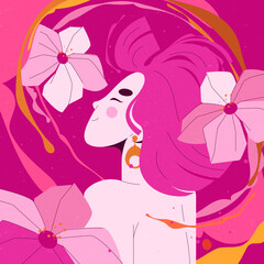 Hand drawn hyper pink girl illustration