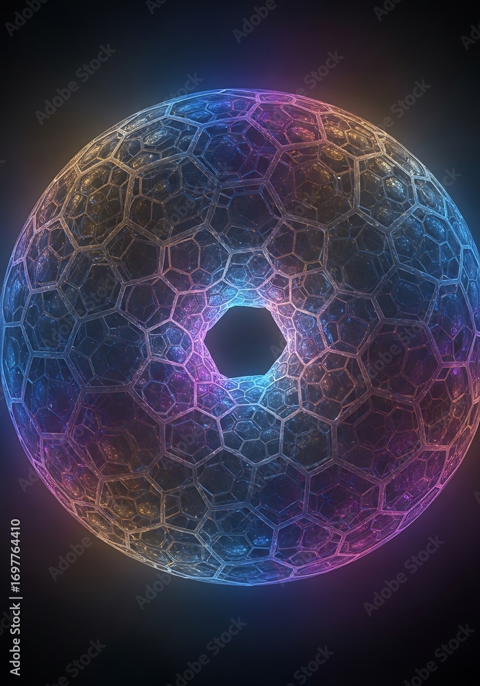 Fototapete interconnected hexagonal cell structure abstract sphere with a dark void
