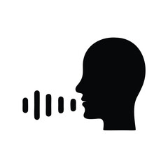Silhouette of human head with sound waves representing speech recognition technology