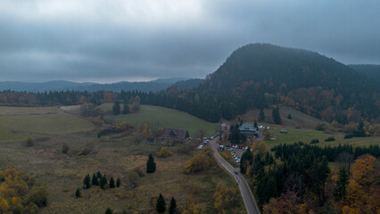 Mount Chelmec, Walbrzych Mountains and Sowie Mountains, autumn in the mountains, drone view, Poland