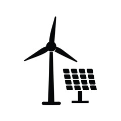 Renewable energy icons wind turbine solar panel symbol representing sustainable technology power generation