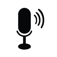 Black microphone icon representing voice assistant technology and audio recording