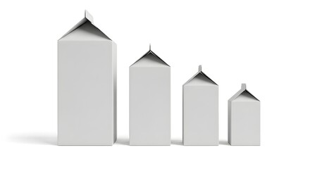 Blank Milk Carton Packaging Mockup Four Sizes Isolated on White