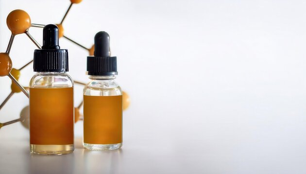 Premium PG Nicotine Salts e liquid bottles displayed with molecular structure on a clean background