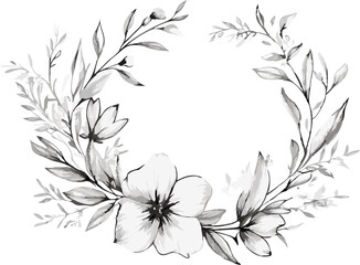 Delicate watercolor floral wreath with blossoms and leaves in a circular arrangement