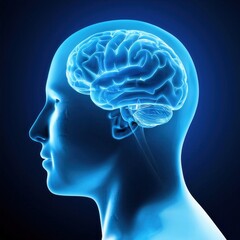 Obraz premium Unique representation of a transparent blue brain housing a firefly in a person's head highlighting the interplay of nature and science