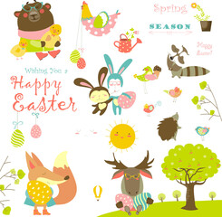 Animals celebrating Easter. vector set of cartoon characters