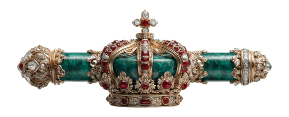 Ornate Crown with Green Stone and Intricate Gold Design