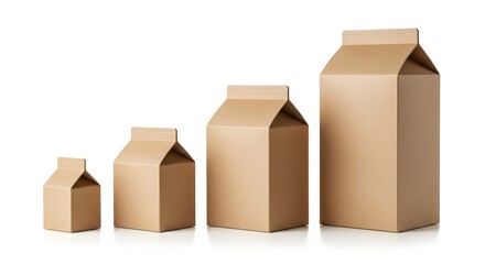 Four Brown Cardboard Gable Boxes Different Sizes Packaging Mockup