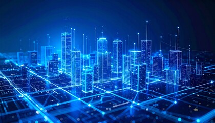Obraz premium Futuristic city grid in glowing blue