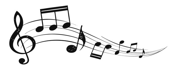 Musical note. Staff treble clef notes musician concept vector isolated on transparent background. Illustration of music sound, tune bass treble, vector illustration.