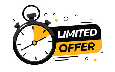 Limited offer with clock for promotion, banner, price. Super promo with countdown or exclusive deal. Last minute offer one day sales and timer. Last minute .