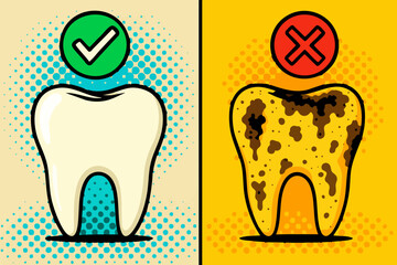 Healthy Tooth vs Decayed Tooth Vector Illustration