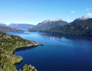 Scenic lake nestled amongst mountains