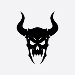 Demonic Skull Silhouette with Horns
