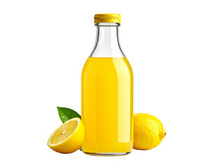 Fresh Lemonade in Bottle with Lemons on White Background