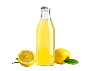 Refreshing Lemonade in Clear Glass Bottle with Lemons