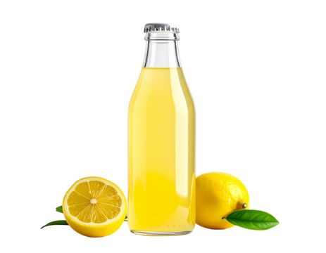 Refreshing Lemonade in Clear Glass Bottle with Lemons
