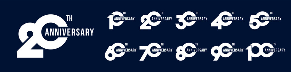 collection anniversary 10 to 100 year logo designs. abstract number for celebration event, wedding, greeting card, and invitation, vector illustration