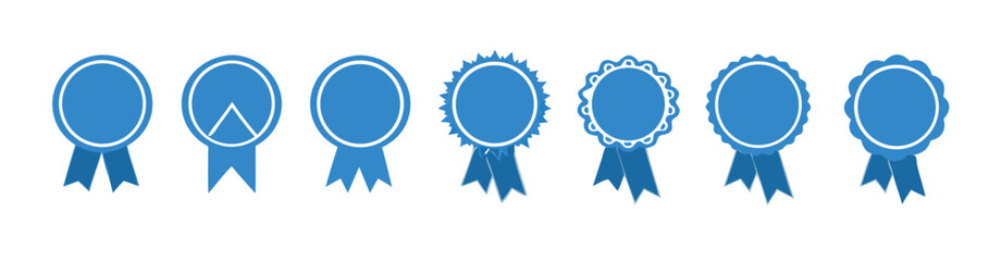 blue ribbon and banner. set of premium quality and guarantee labels isolated on white background. 
