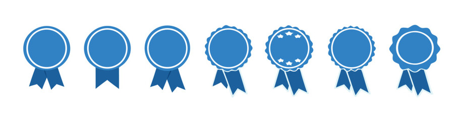 blue ribbon and banner. set of premium quality and guarantee labels isolated on white background. 
