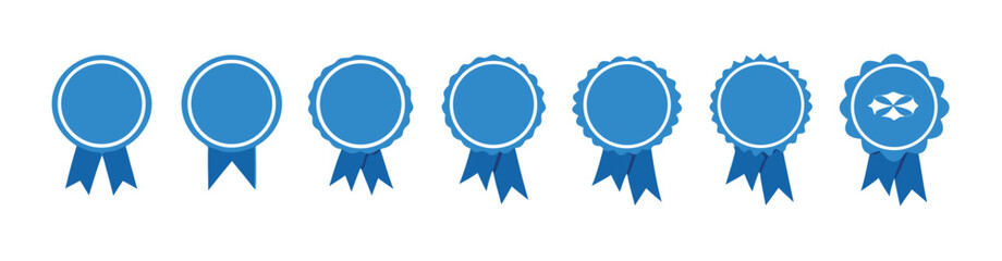 blue ribbon and banner. set of premium quality and guarantee labels isolated on white background. 

